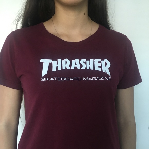 Thrasher Tops - Burgundy thrasher t shirt